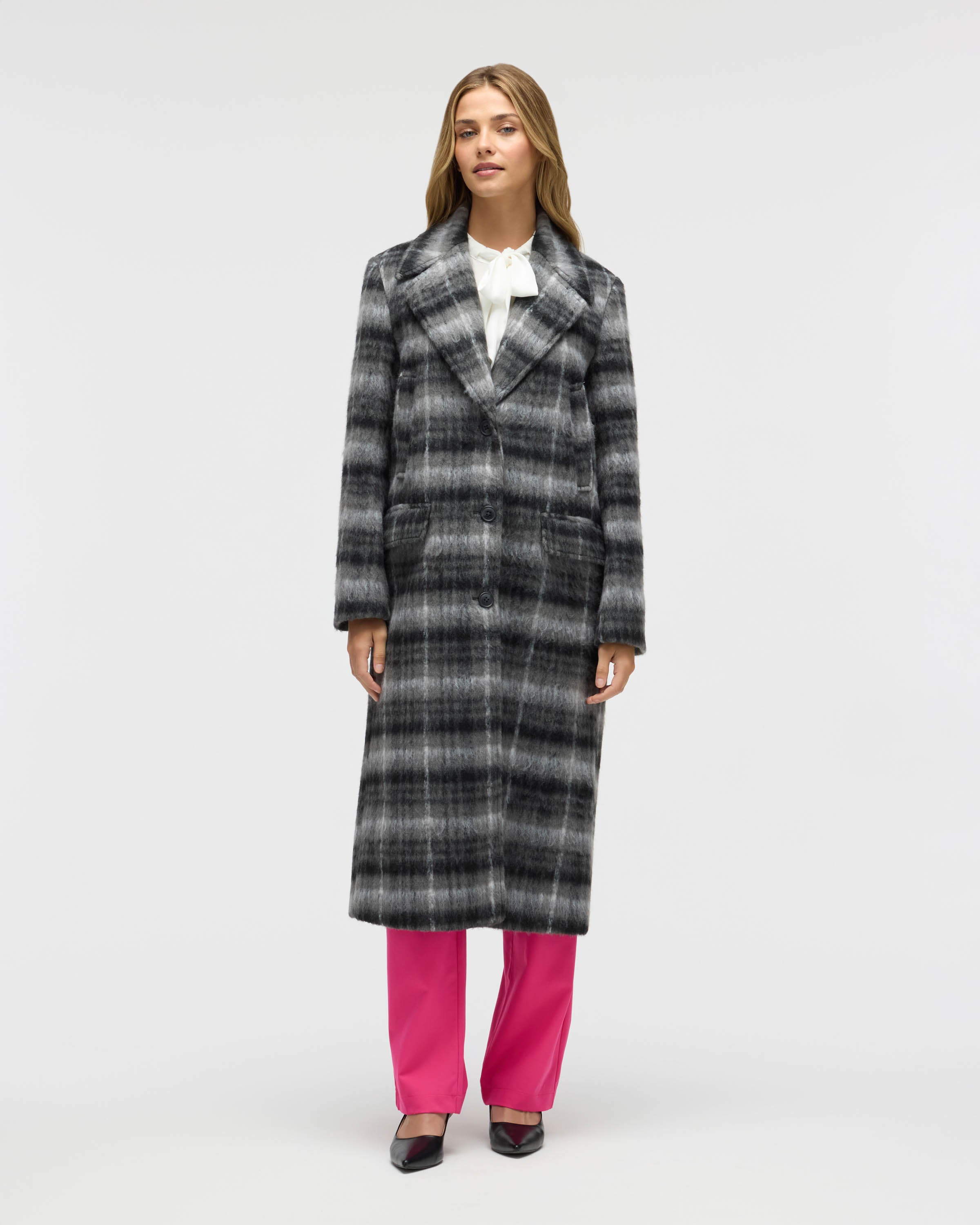 Brushed Plaid Wool Blend Boyfriend Coat – NVLT