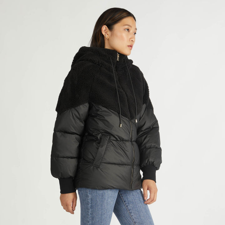 Mixed Media Faux Down Puffer