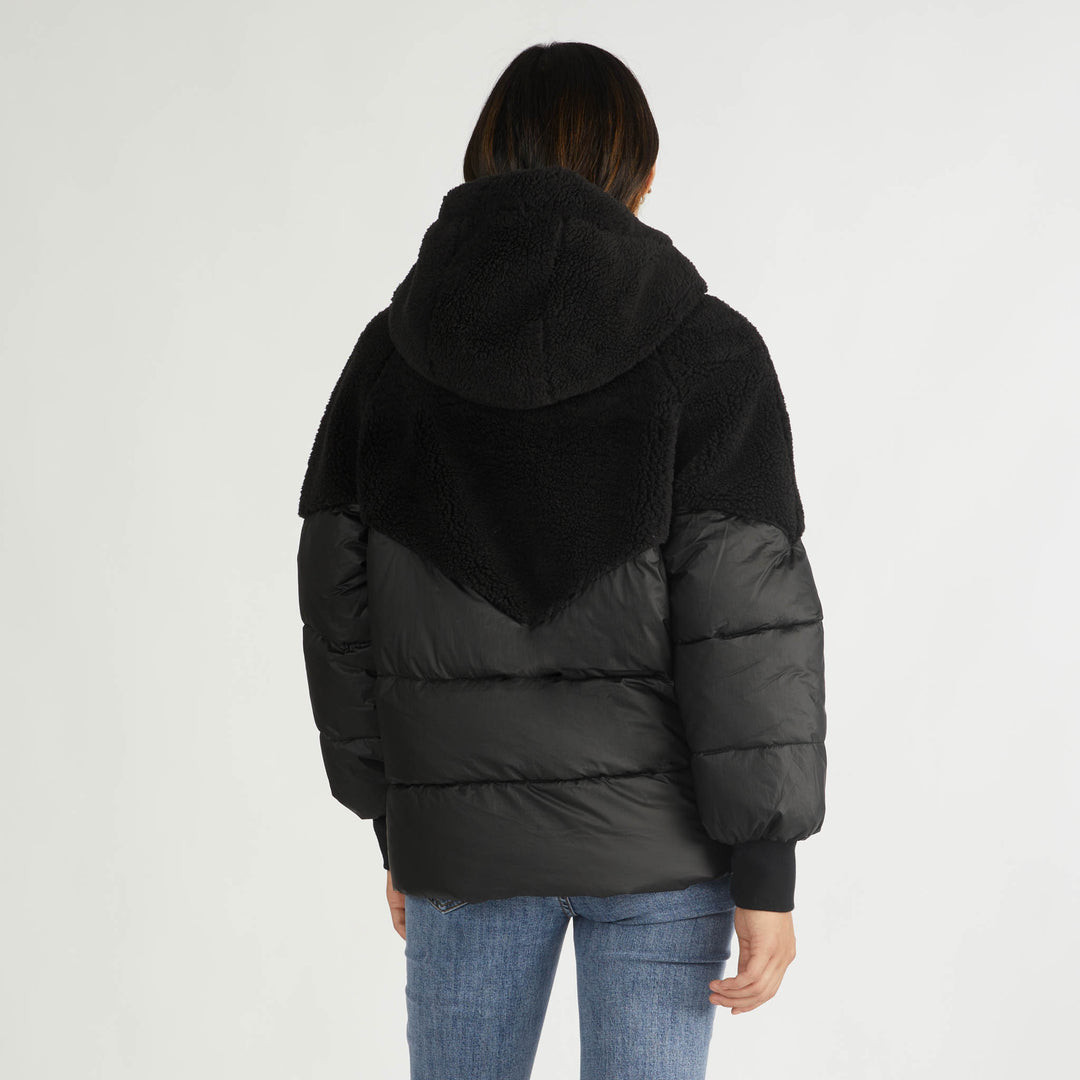Mixed Media Faux Down Puffer