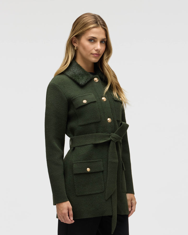 Mixed Media Military Belted Mink Coatigan