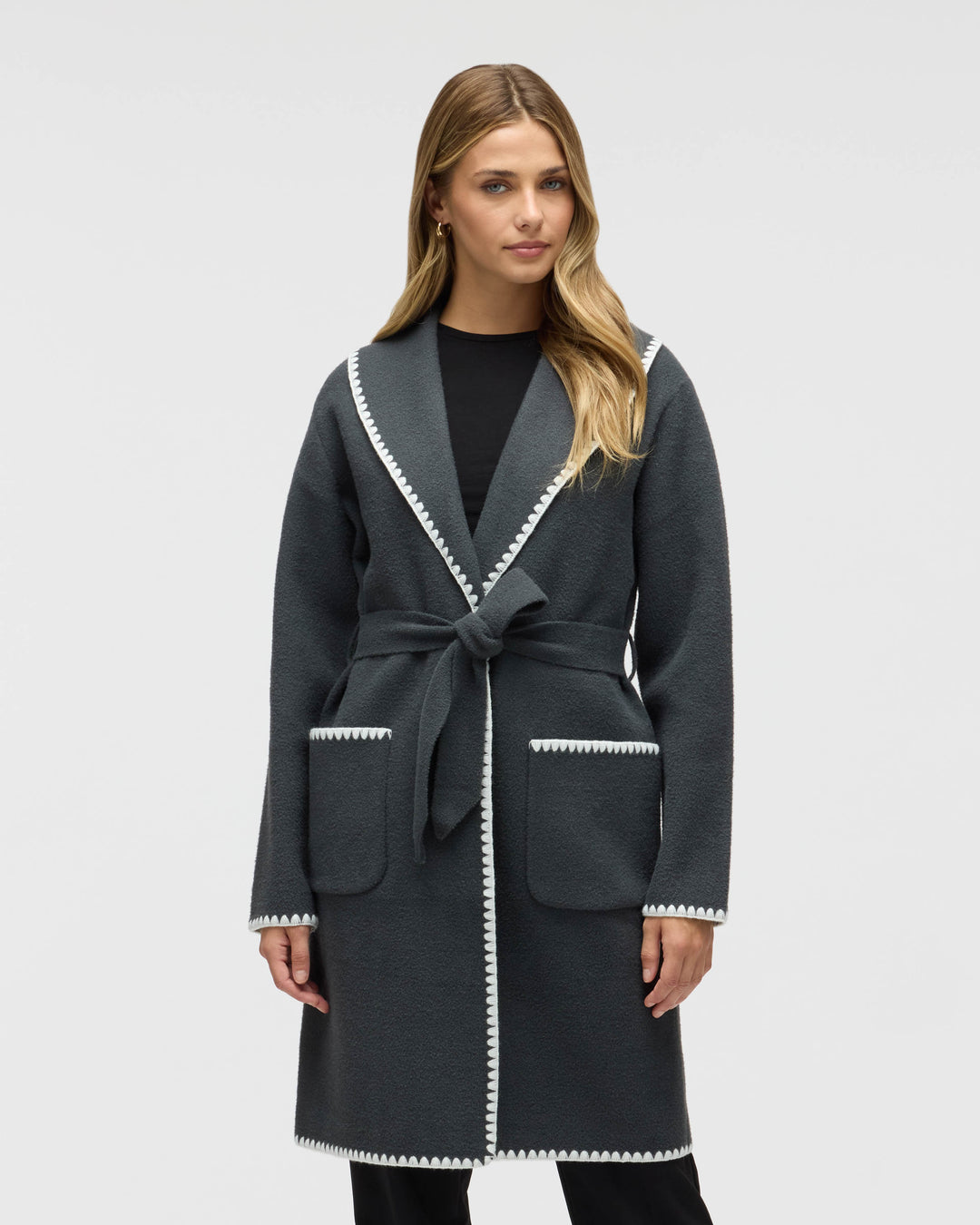 Wrap Mink Eyelash Coatigan Jacket with Blanket Stitch