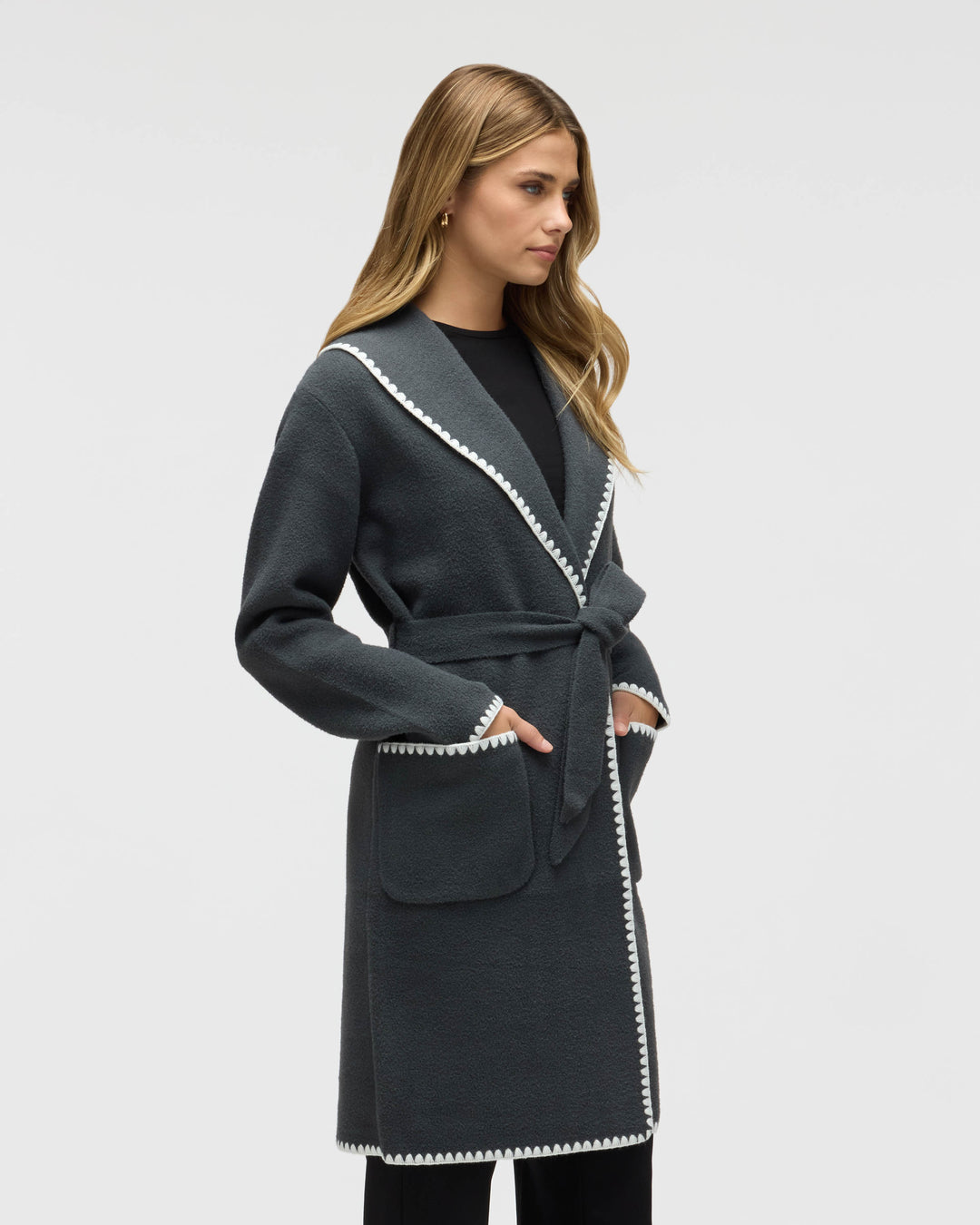 Wrap Mink Eyelash Coatigan Jacket with Blanket Stitch