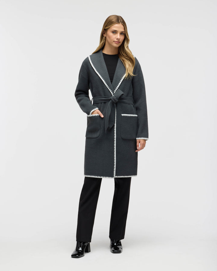 Wrap Mink Eyelash Coatigan Jacket with Blanket Stitch