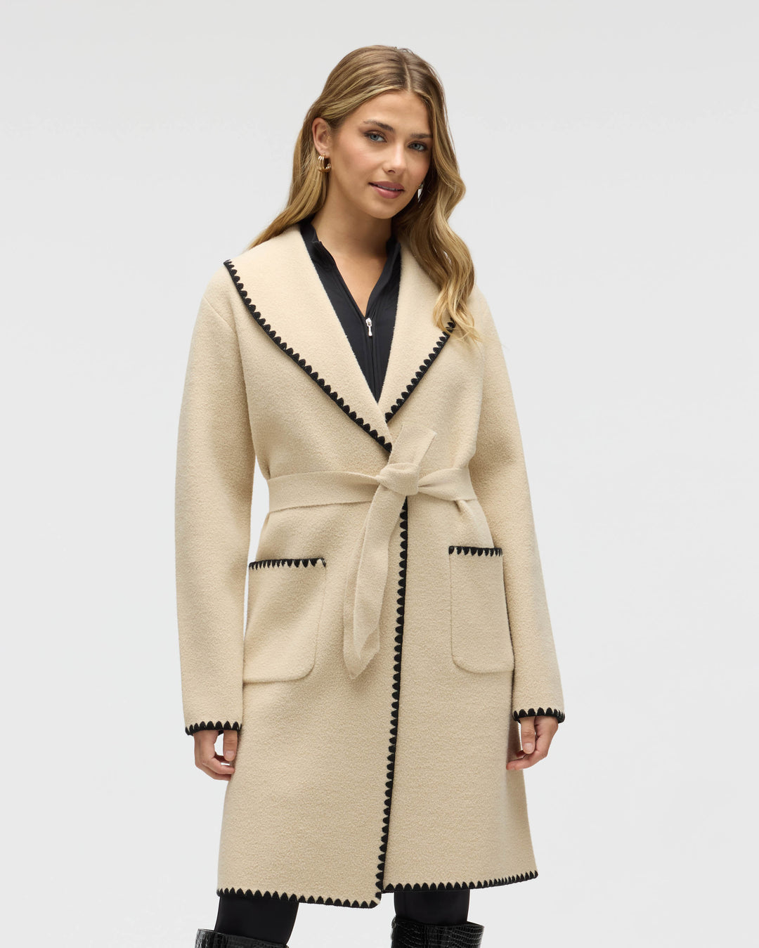 Wrap Mink Eyelash Coatigan Jacket with Blanket Stitch