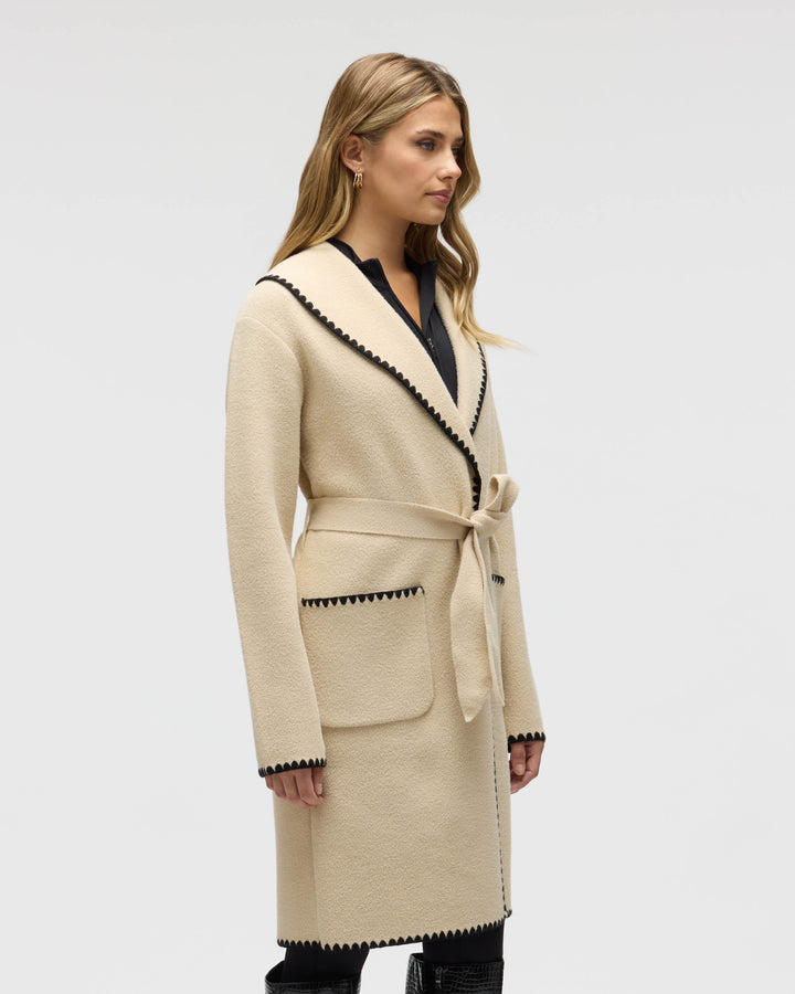Wrap Mink Eyelash Coatigan Jacket with Blanket Stitch