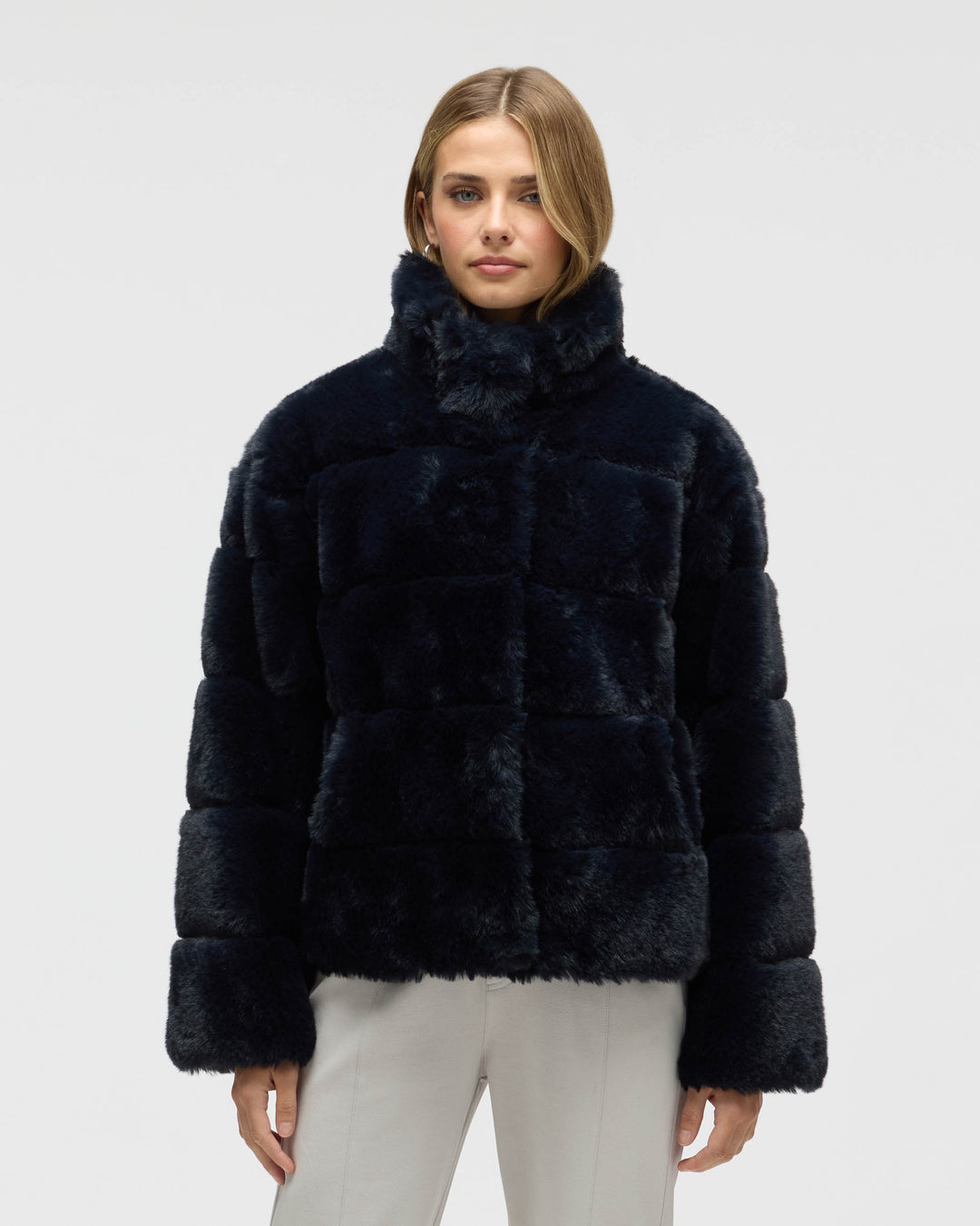 Wide Stripe Faux Fur Jacket
