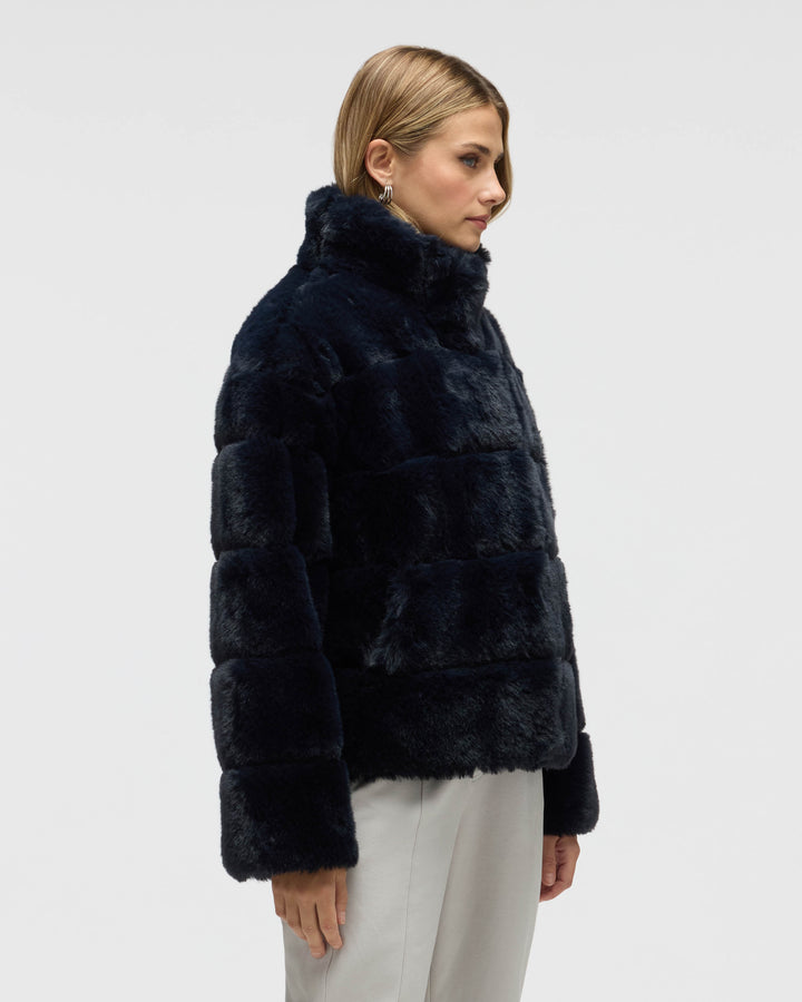 Wide Stripe Faux Fur Jacket