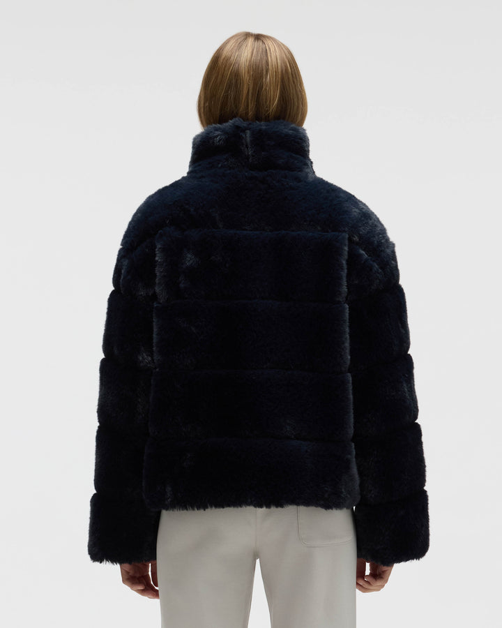 Wide Stripe Faux Fur Jacket