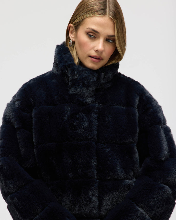 Wide Stripe Faux Fur Jacket