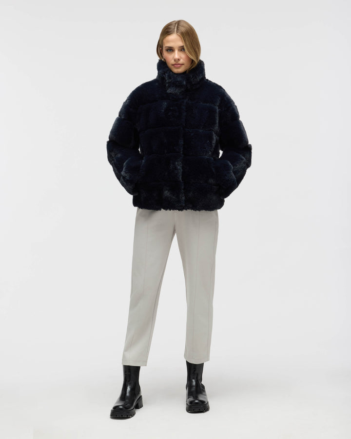 Wide Stripe Faux Fur Jacket