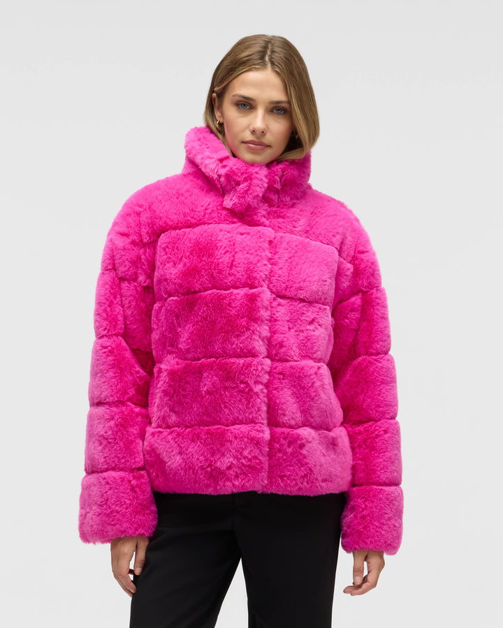 Wide Stripe Faux Fur Jacket