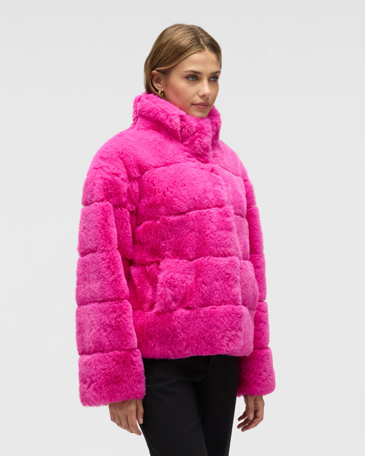 Wide Stripe Faux Fur Jacket