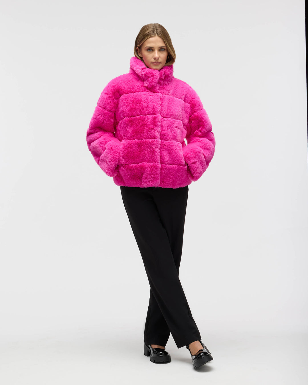 Wide Stripe Faux Fur Jacket