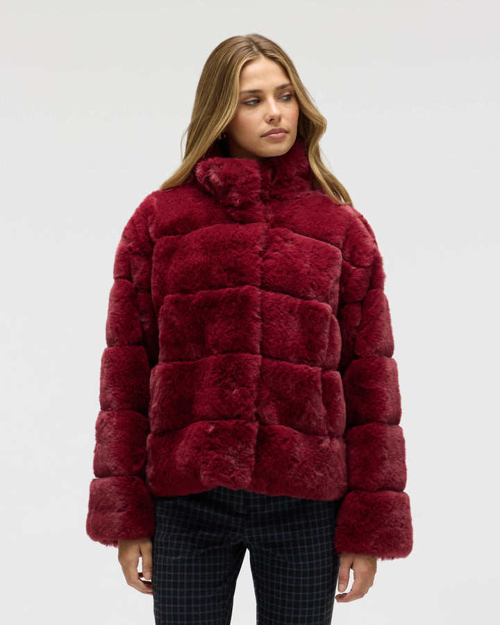Wide Stripe Faux Fur Jacket