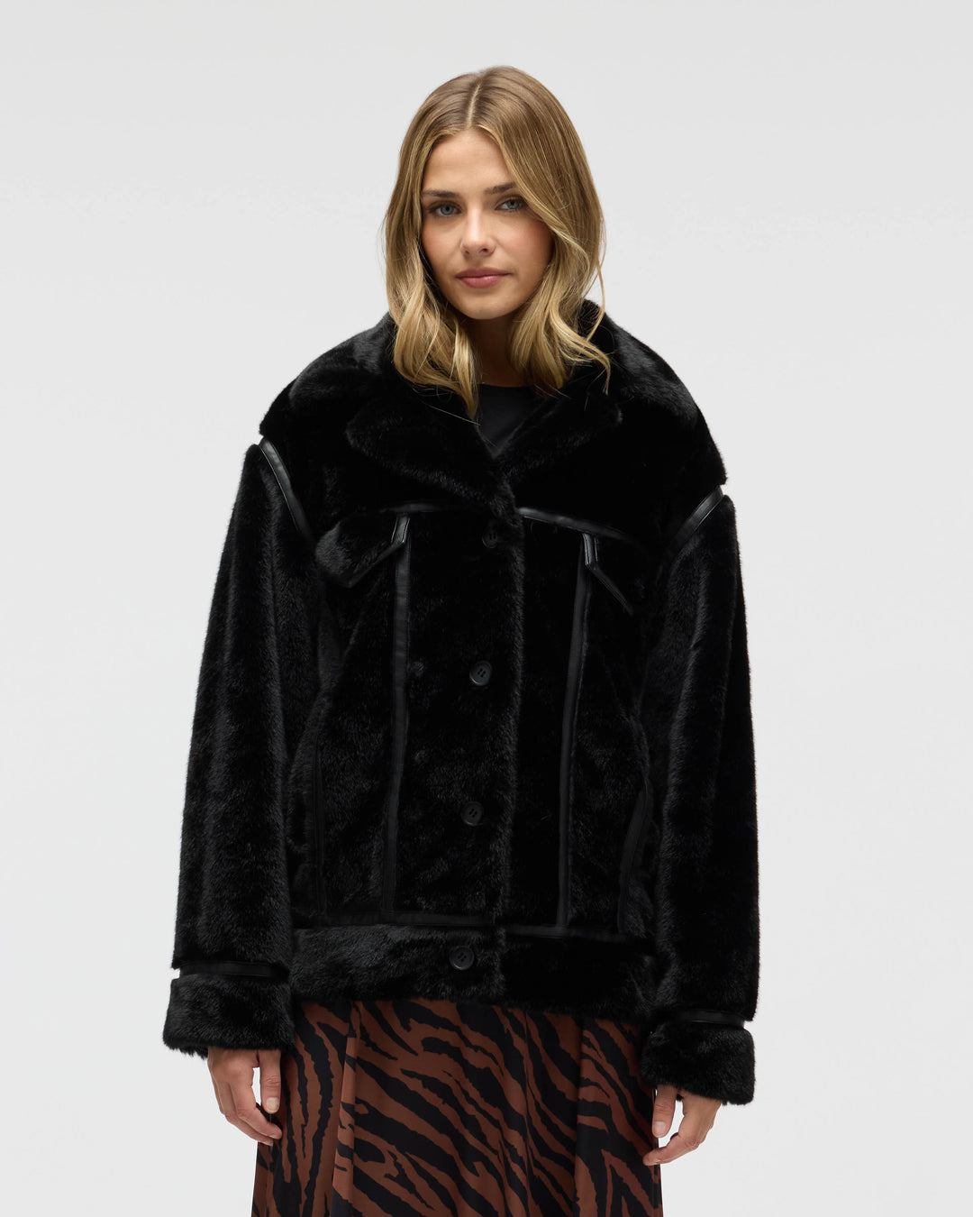 Mink Faux Fur Jacket with Tape Trims