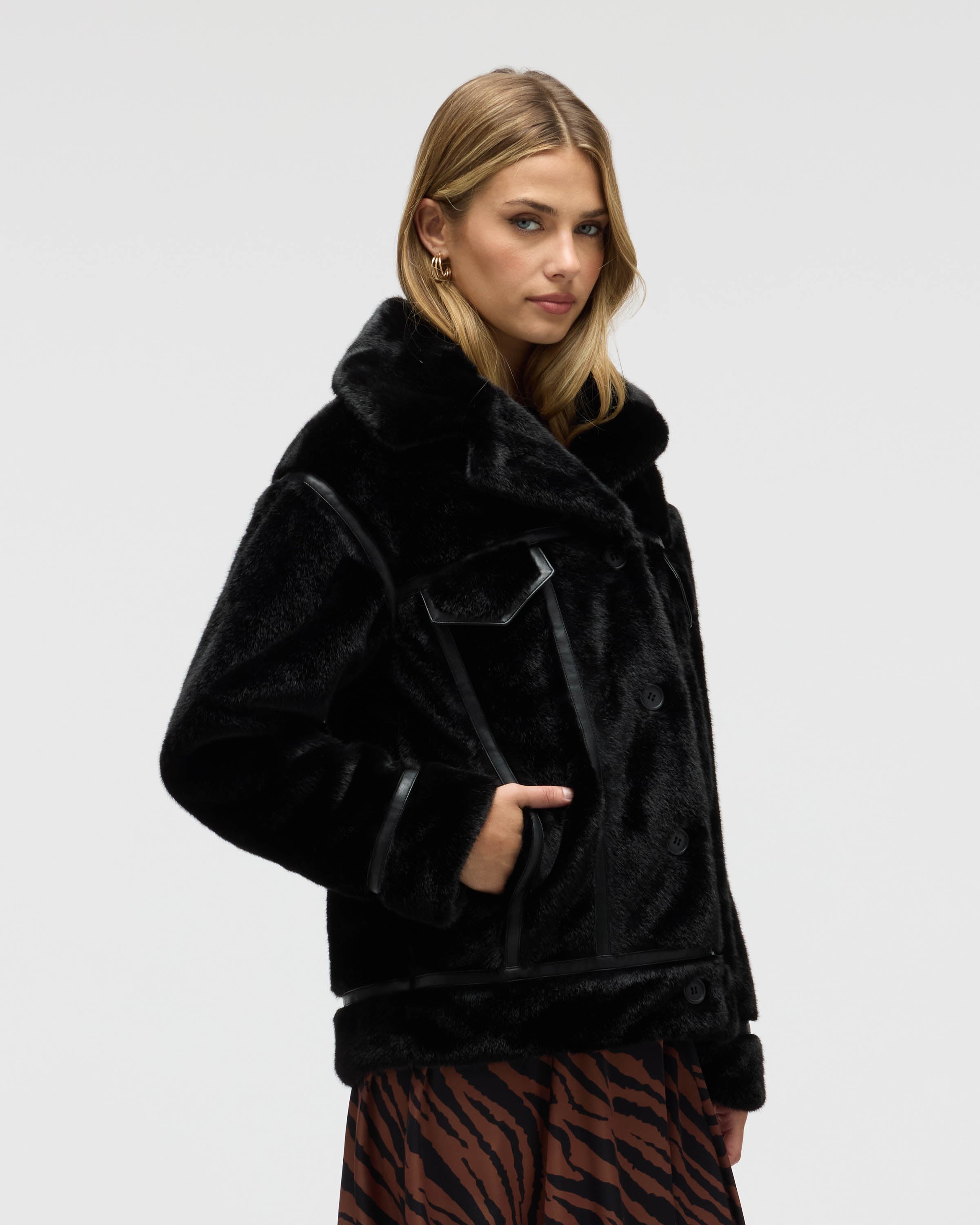 Mink Faux Fur Jacket with Tape Trims – NVLT