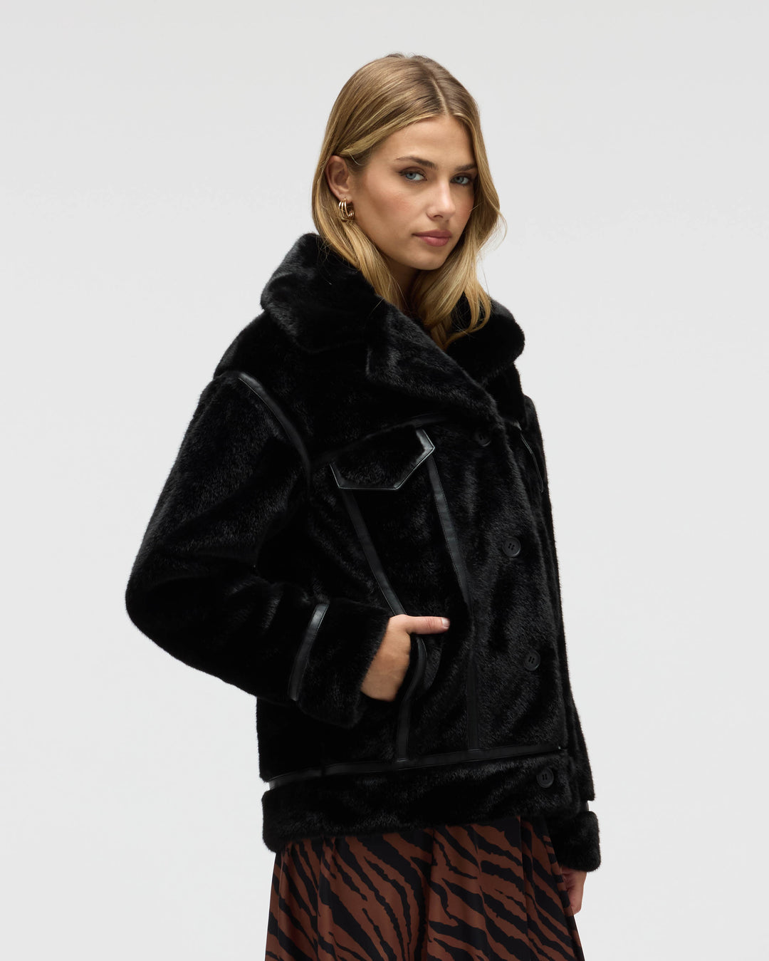 Mink Faux Fur Jacket with Tape Trims