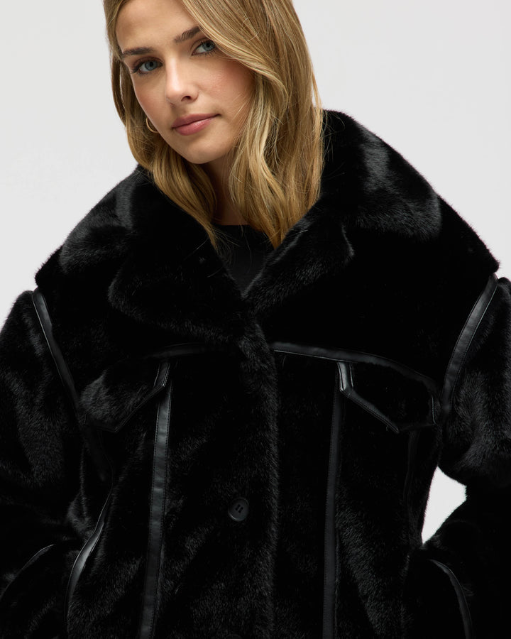 Mink Faux Fur Jacket with Tape Trims