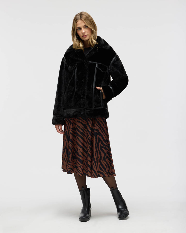 Mink Faux Fur Jacket with Tape Trims
