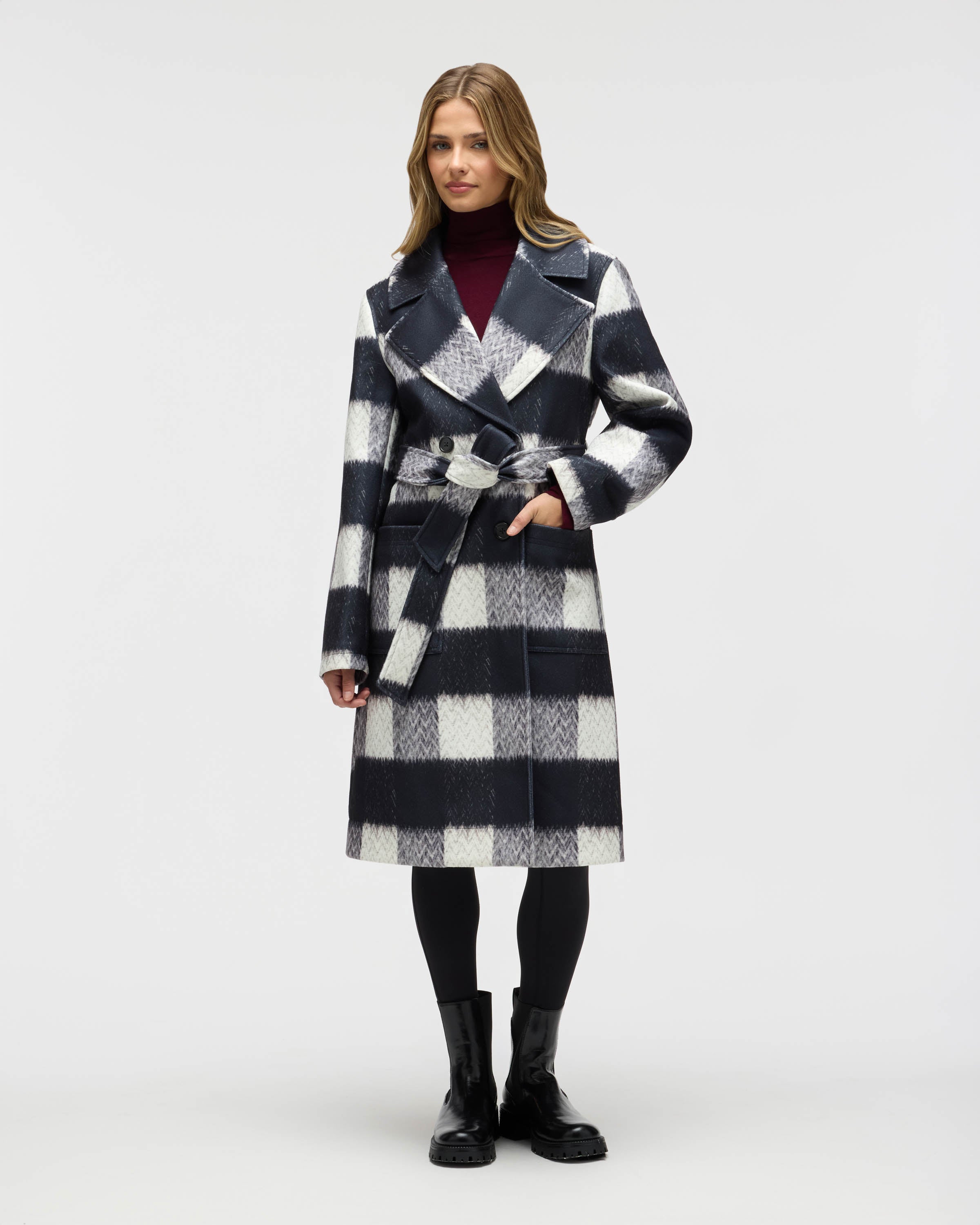 Oversized Faux Wool Buffalo Check Belted Coat – NVLT
