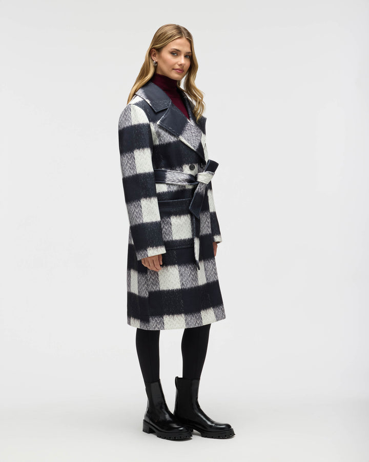 Oversized Faux Wool Buffalo Check Belted Coat