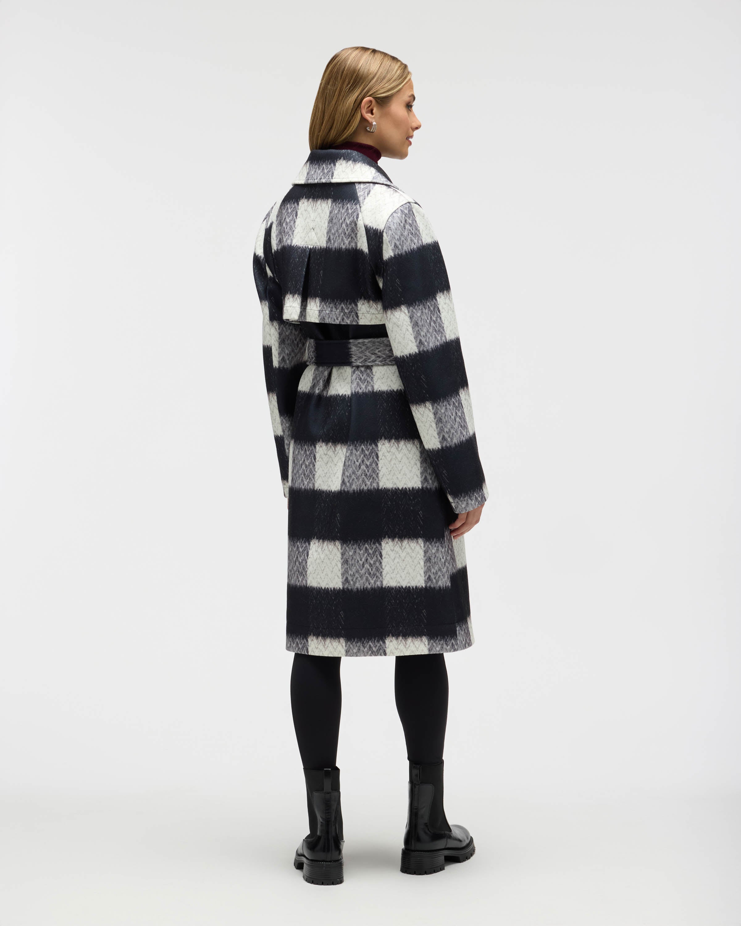 Oversized Faux Wool Buffalo Check Belted Coat – NVLT