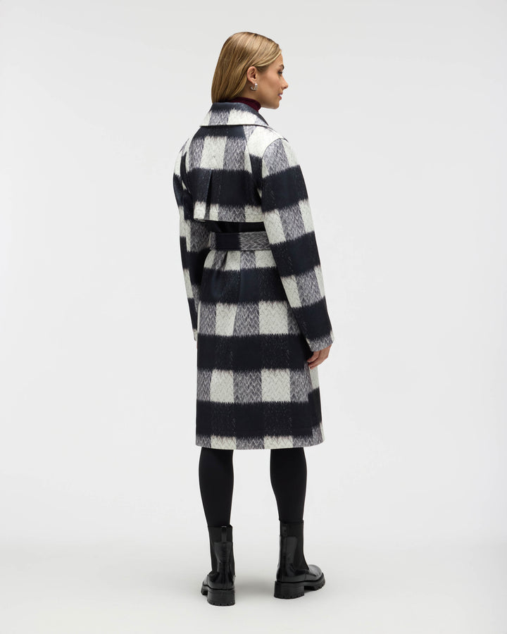 Oversized Faux Wool Buffalo Check Belted Coat