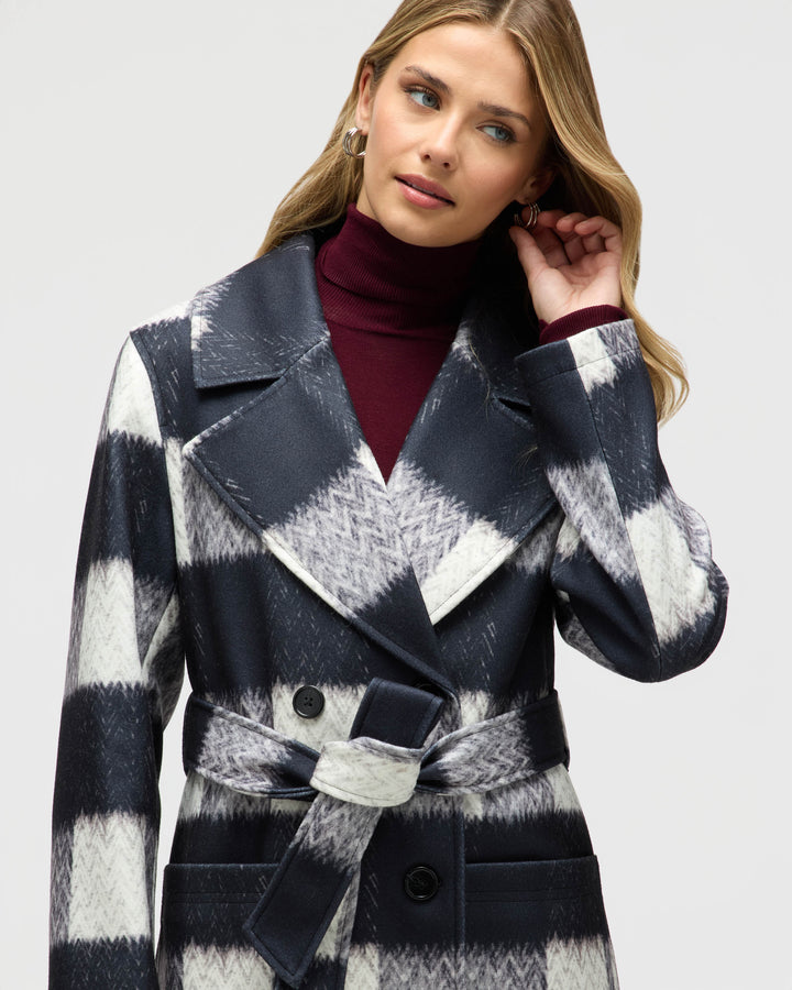 Oversized Faux Wool Buffalo Check Belted Coat