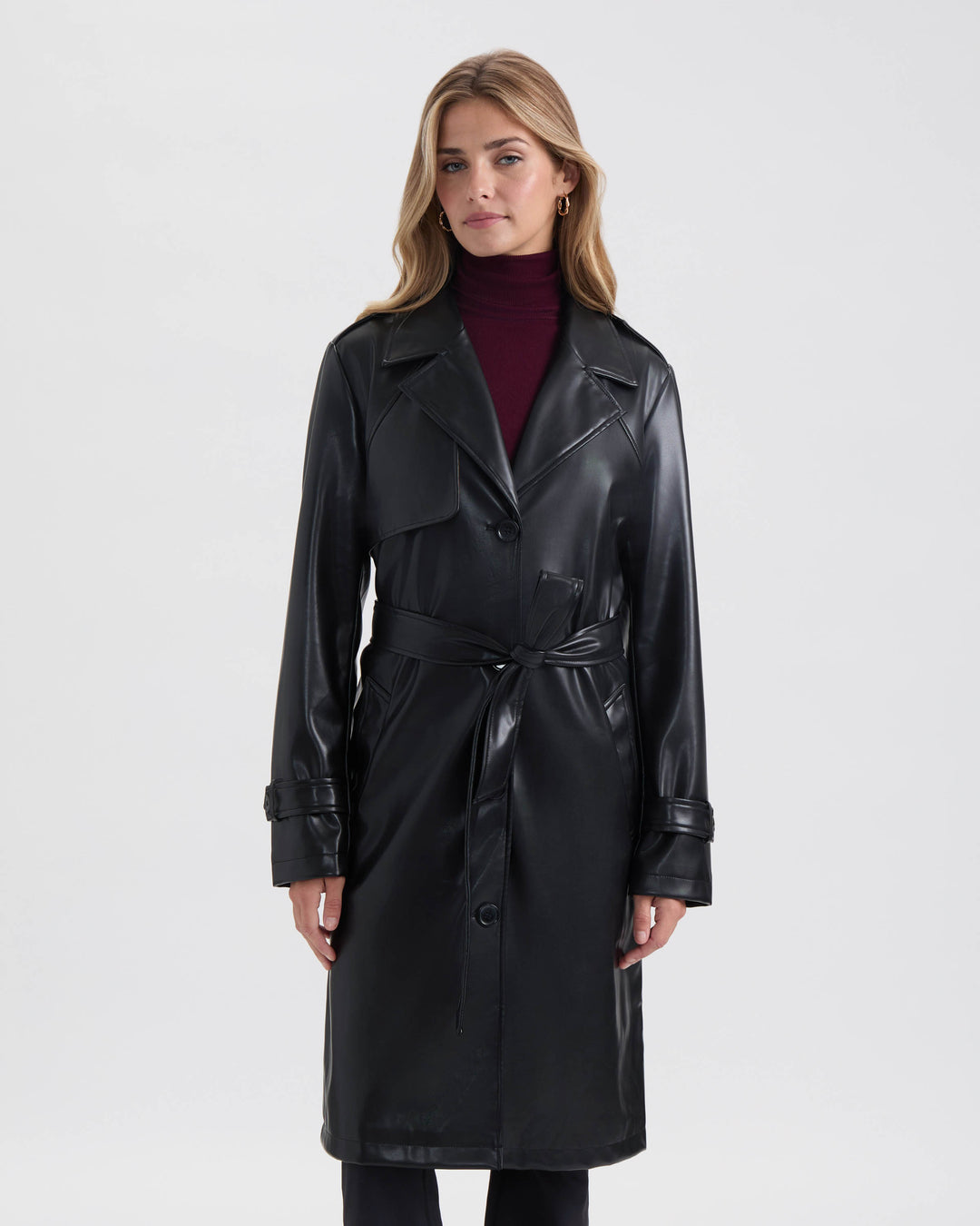 Single Breasted PU Trench Coat