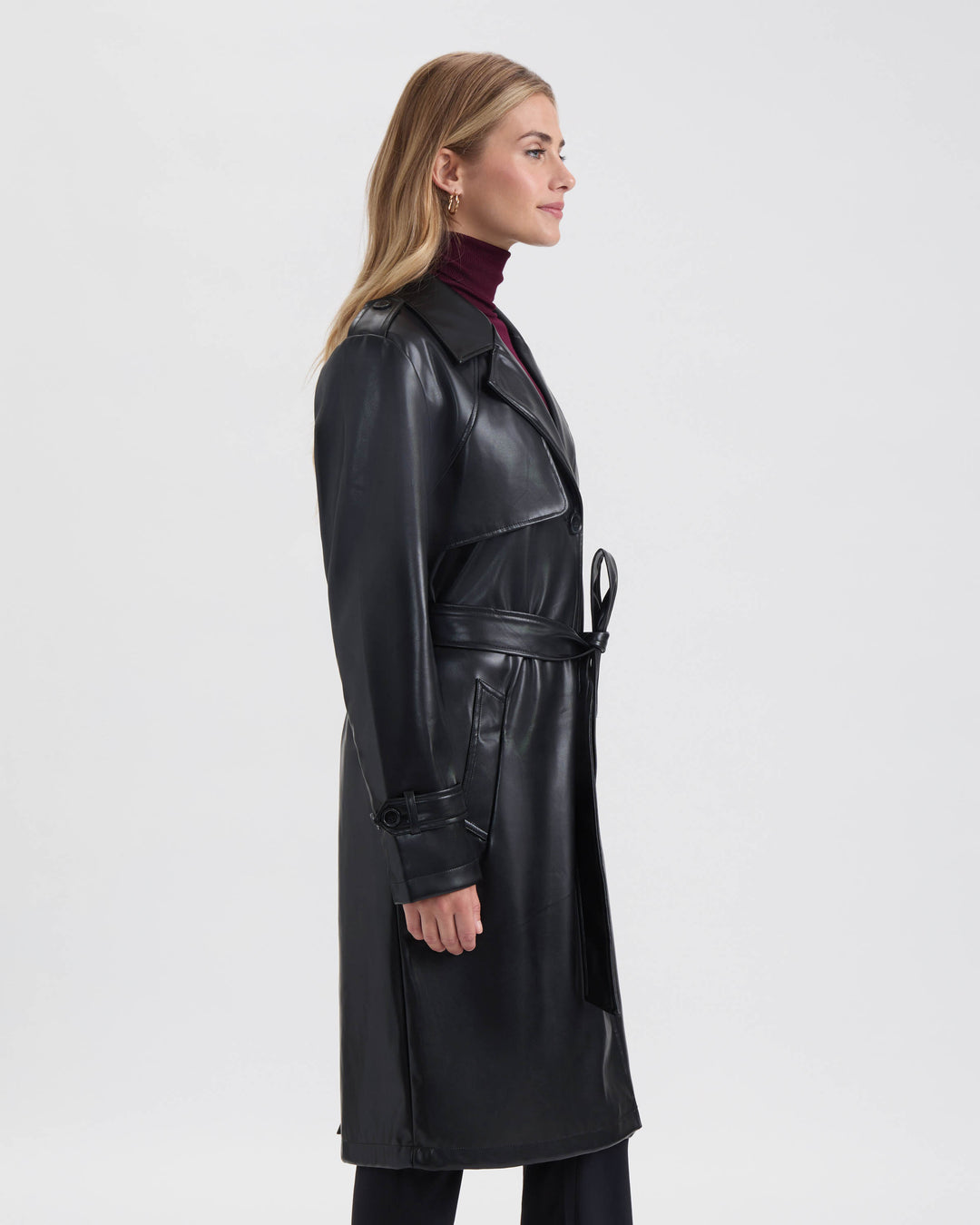 Single Breasted PU Trench Coat