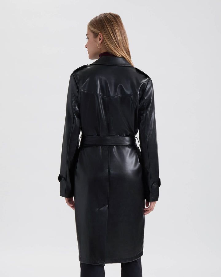 Single Breasted PU Trench Coat