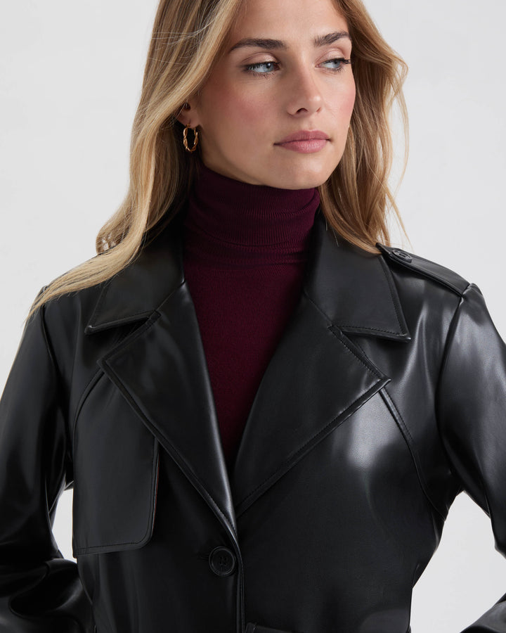 Single Breasted PU Trench Coat