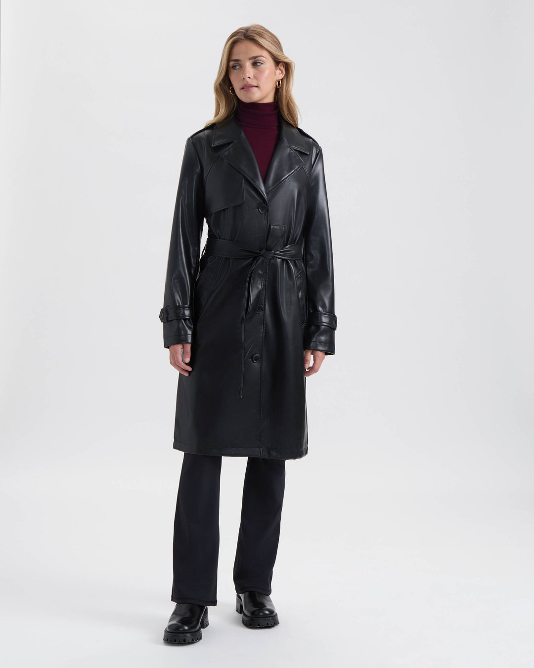 Single Breasted PU Trench Coat