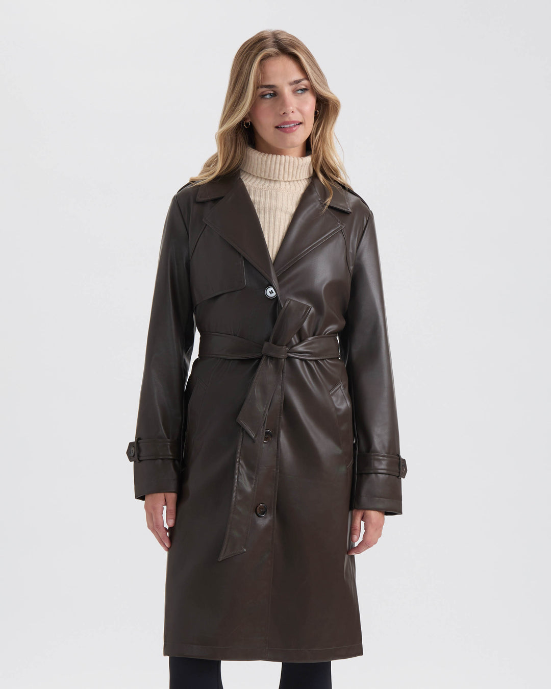 Single Breasted PU Trench Coat