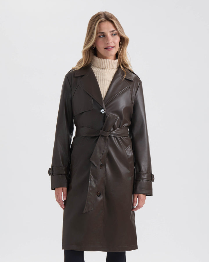 Single Breasted PU Trench Coat