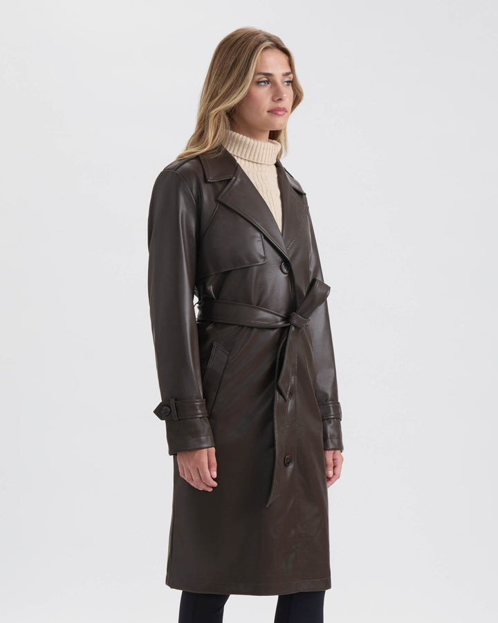 Single Breasted PU Trench Coat