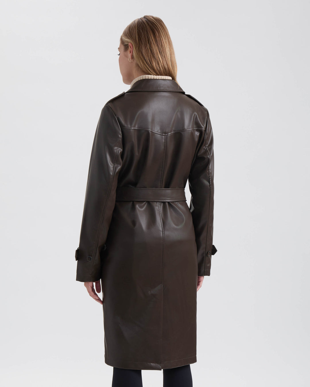 Single Breasted PU Trench Coat