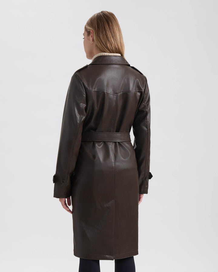 Single Breasted PU Trench Coat