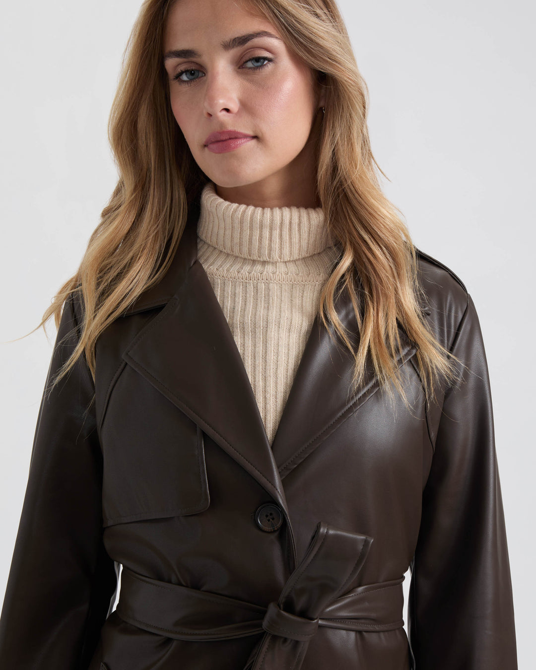 Single Breasted PU Trench Coat