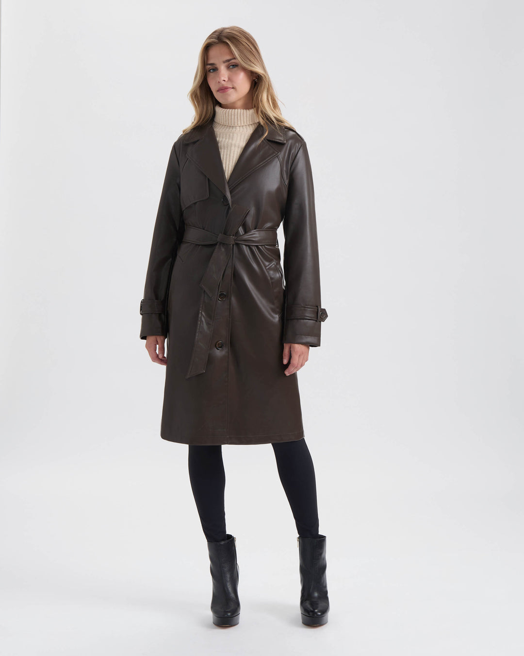 Single Breasted PU Trench Coat