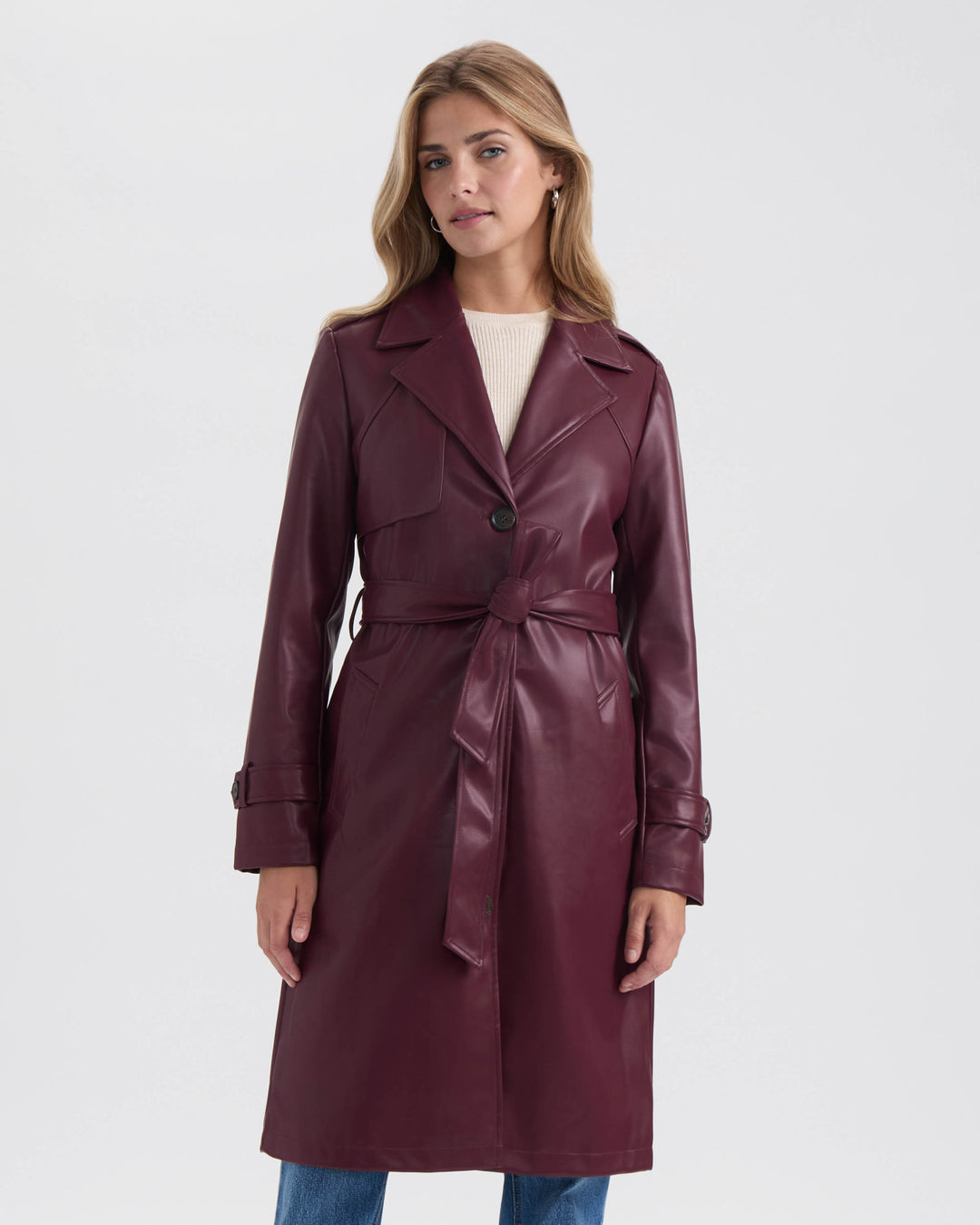 Single Breasted PU Trench Coat