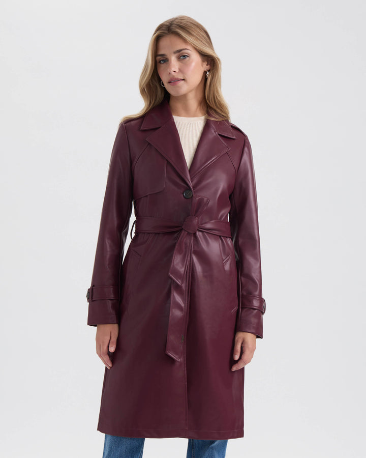 Single Breasted PU Trench Coat