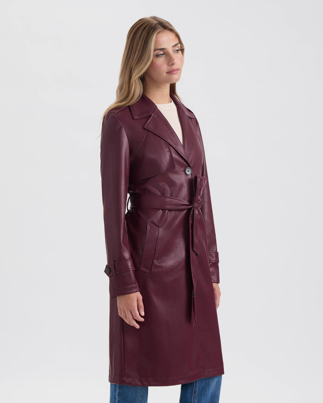 Single Breasted PU Trench Coat