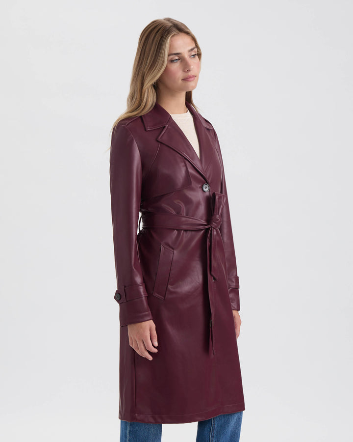 Single Breasted PU Trench Coat
