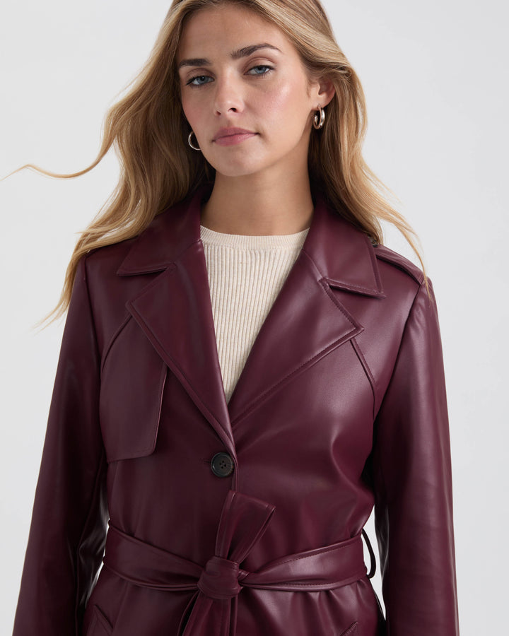 Single Breasted PU Trench Coat