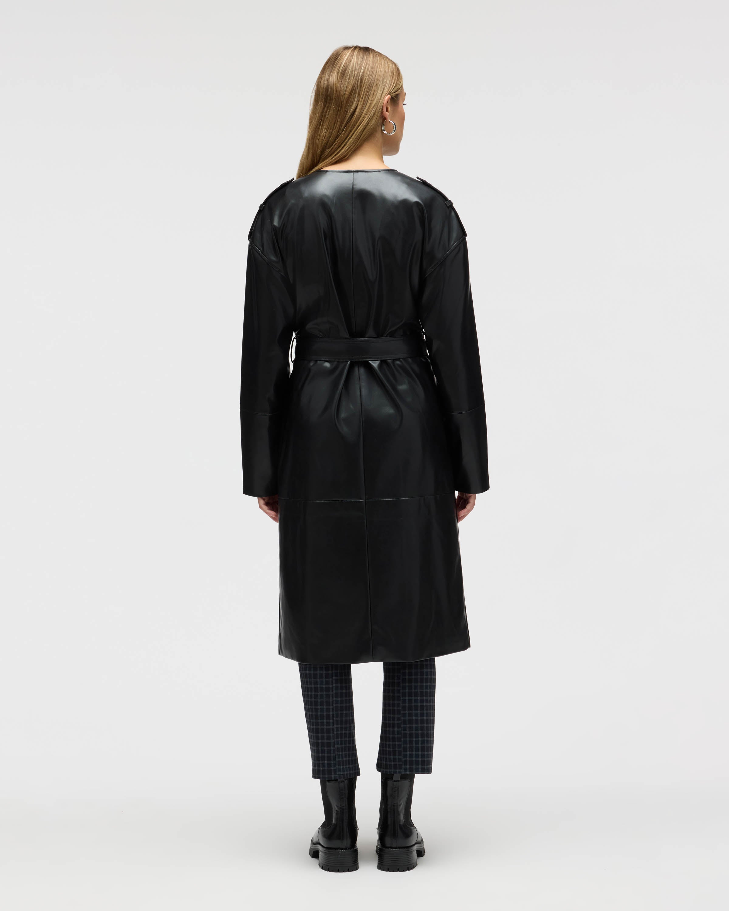 Poet Lapel Belted Faux Leather Trench Coat – NVLT