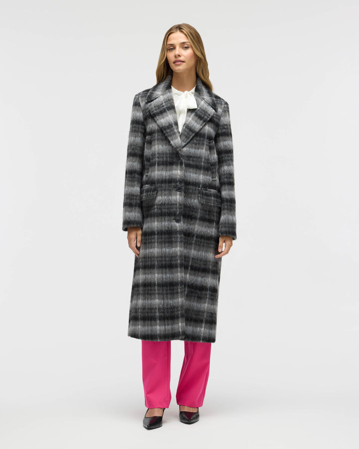 Brushed Plaid Wool Blend Boyfriend Coat