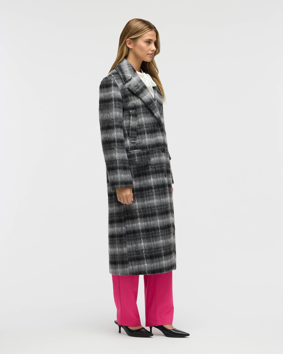 Brushed Plaid Wool Blend Boyfriend Coat