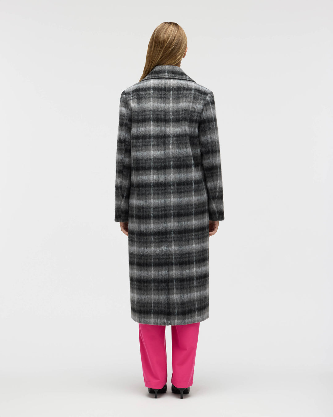 Brushed Plaid Wool Blend Boyfriend Coat