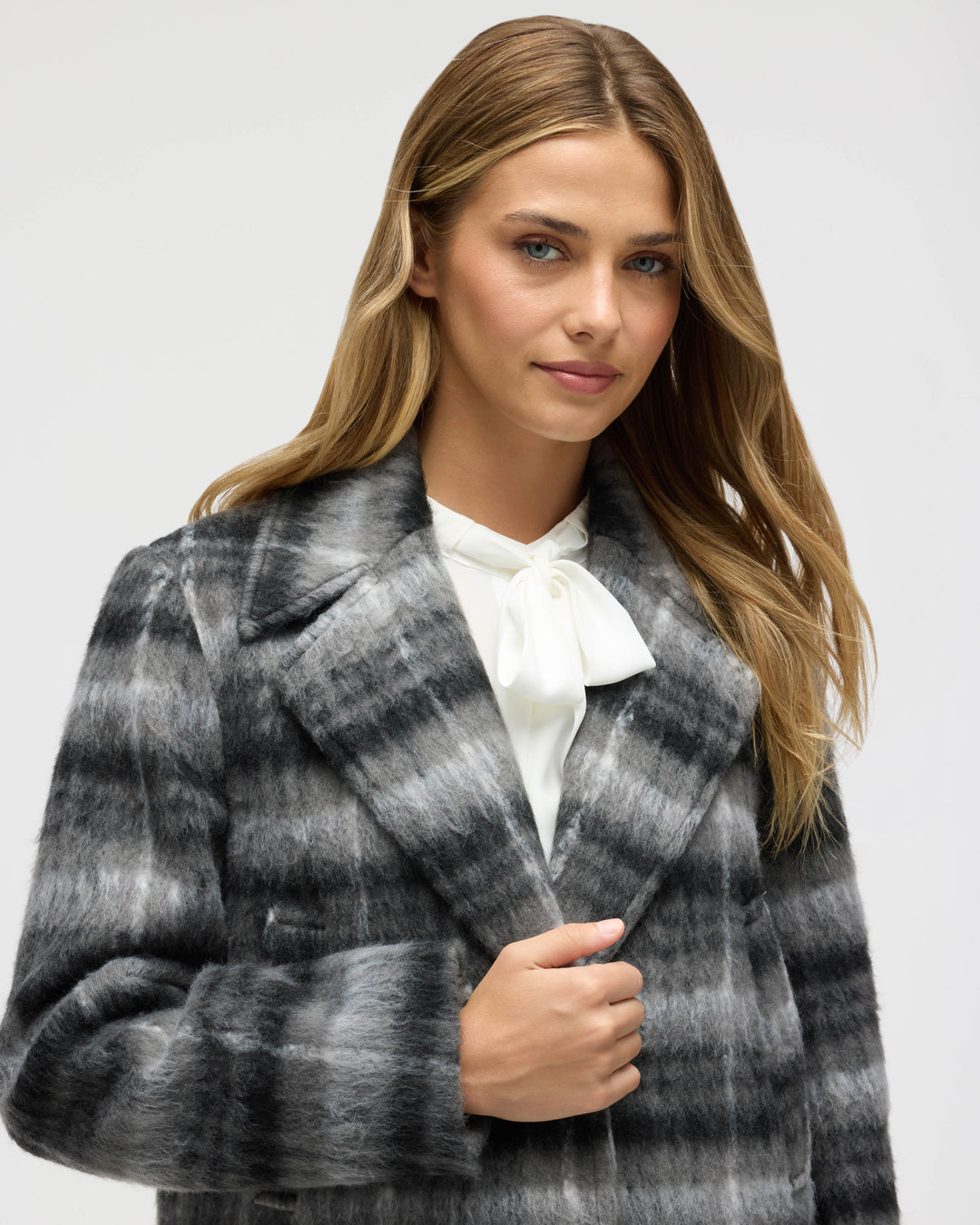 Brushed Plaid Wool Blend Boyfriend Coat